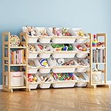 SpaceAid Spielzeug-Organizer mit 6 Regalen und 16 Behältern, Bücherregal/Bücherregal, Kinder-Mülleimerregal, Spielzeugkiste für Spielzimmer-Organisation für Schlafzimmer und Raumdekoration, Weiß