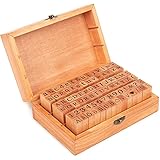 Alphabet Stempel Set, 84 Stücke Alphabet Buchstaben Briefmarken, Holz Deutsch Stempel Set,Vintage Alphabet Buchstaben Briefmarken mit Aufbewahrungs Box,Buchstaben Anzahl Symbol,für Kunst,Handwerk
