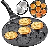 Pfanne für Pancakes & Spiegeleier – 7er Smileys Form Ø 26,5 cm | Antihaft-Marmor-Beschichtung, Induktion & Gas geeignet | Aluminium Bratpfanne für Mini Pfannkuchen & Eier