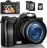 Digitalkamera 5K, 48MP 16X Digital Zoom Fotokamera mit 32G SD-Karte, Autofokus WiFi Kompaktkamera 6 Achsen Stabilisierung Reisekamera mit UV-Filter und 2 Akkus für Anfänger, Kinder, Vloggen