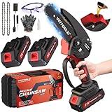 Veitorld Akku Kettensäge, Mini Kettensäge mit 2 Akku 2000mAh, 6 Zoll Einhand Minikettensäge, Automatisches Ölsystem & LED-Licht Chainsaw, Kleine Akku Astsäge, Weihnachten Geschenke für Männer Frauen