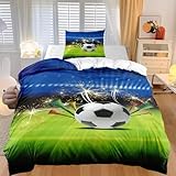 DANNEEFORSU7 Bettwäsche Fußball Stadion, Kinderbettwäsche 200x135, Kinder Fußball 3D Bedrucktes Bettwäsche Set, Jungen Teenager Bettbezug, Fußball Bettwäsche mit Reißverschluss 1 Kissenbezug 80x80cm