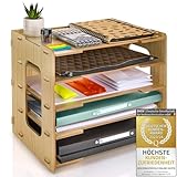 Dimono® Dokumentenablage Schreibtisch-Organizer Papierablage aus Bambus; Dokumentenhalter, Briefablage, Papierfächer Zeitschriftenständer für Zuhause, Büro, Praxis (Dokumentenablage Style Standard)