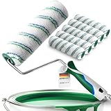 Farbwalzen Set 5 Stück mit Bügel – 25 cm Farbroller mit 12 mm Flor | 3K Griff & Stilaufnahme | Malerrollen für Wandfarbe | Profi-Malerwerkzeug für Innen- und Außenbereich