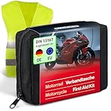 GoLab ® Motorrad Erste Hilfe Set - klein und kompakt, Verbandtasche nach DIN 13167 mit Warnweste für alle europäischen Länder geeignet (Österreich, Schweiz, Italien, Deutschland usw.)