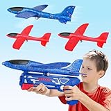 Flugzeug Spielzeug Styroporflieger Wurfgleiter mit Pistole Kinder Jungen Mädchen Kinderspielzeug ab 3 4 5 6 7 8 9 10 Jahre, Outdoor Draußen Garten Interaktives Spiele Ostern Geburtstag Geschenke