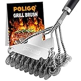 POLIGO BBQ Grill Reinigungsbürste Borstenfrei & Schaber – Triple Helix Design Grillreiniger – Keine Borsten Grillbürste und Schaber sicher für Gas Holzkohle Porzellan Grills – Ideales Grillwerkzeug