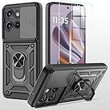 MQERYBV hülle für Motorola Edge 50 Neo Handyhülle Kameraschutz Slide Camera mit 1 Stück Panzerfolie, 360 Grad Drehbar Metall Ring Fallschutz Handy Hüllen Outdoor Schutzhülle Cover Schwarz
