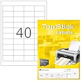 TopStick 8658 Universal Etiketten, 100 Blatt, 48,5 x 25,4 mm, 40 pro A4 Bogen, 4000 Stück, selbstklebend, bedruckbar, matt, blanko Papier Klebeetiketten Aufkleber, weiß