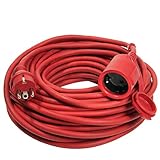 as - Schwabe Gummi-Verlängerungsleitung, 20 m H05RR-F 3G1,5 Kabel mit Schutzkontaktstecker und Schutzkontaktkupplung inkl. Schutzkappe, Verlängerungskabel 230V, 16A, IP44, Rot, 60262