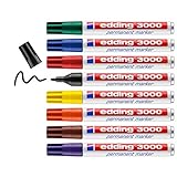 edding 3000 Permanentmarker - Stifte-Dose (Metall) - 8 Farben-Set - Rund-Spitze 1,5-3 mm - schnell trocknender Permanent Marker - wasserfest, wischfest - für Karton, Kunststoff, Holz, Metall - Etui