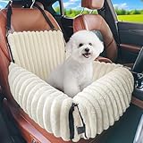 MIXJOY Hunde Autositz für kleine bis mittlere Hunde, Waschbarer Ansteckbare Leine verdickter Memory-Schaum-Füllung, Hundebett Auto für Rückbank Vordersitz, Beige