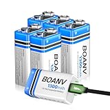 9V Akku Block Wiederaufladbare, 1300mAh 9V Lithium-ionen Batterie, Micro USB Ladegerät mit 2-in-1 Ladekabel für Rauchmelder, Alarme Tastatur Mikrofon (6 Stück)