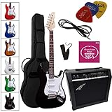 ELEKTROGITARRE - FARBAUSWAHL - E-GITARRE - IM SET MIT 45WATT VERSTÄRKER - TASCHE - BAND - SAITEN - 3xPIK - GW25 (E-Gitarre matt-schwarz)