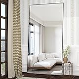 CASSILANDO 180x80cm Standspiegel, Schwarz Boden großer Spiegel, stehender Spiegel, gegen Wand für Schlafzimmer, Verkleidung und an der Wand befestigter dünner Rahmen Spiegel, Schwarz