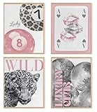 Leinwanddruck, Leopardenmuster, Rosa, Gepard, trendige Bilder, schick, Luxus, Y2K, trendige Poster für Teenager, Mädchen, Wohnheim, ohne Rahmen, 40 x 60 cm, 4 Stück