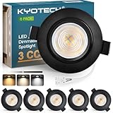 KYOTECH LED Einbaustrahler 230V Dimmbar 60-70mm, 5W LED Spot Ultra Flach 550LM, 3000K/4000K/6500K Deckenspots, IP44 Einbauleuchten für Badezimmer Wohnzimmer, Schwarz 6er Set (Nicht Drehbar)