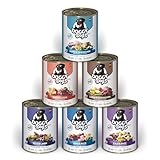 DOGGY Dog Paté Mix 1, 6 x 800 g, Nassfutter für Hunde im Probierpaket, getreidefreies Hundefutter mit Lachsöl und Grünlippmuschel, Alleinfuttermittel mit hohem Fleischanteil, Made in Germany