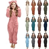 Schlafanzug Mädchen Onesie Kinder Fleece Overall Flauschig Jumpsuit Cartoon Einteiler Niedlicher Pyjama Overall Weich Kuschelanzug Schlafoverall Strampelanzug für Halloween Karneval Party 2-13 Jahre