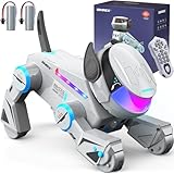 SIMREX Roboter Hund Spielzeug für Kinder, Interaktiver intelligenter Roboterhund mit Berührungssensor, Bluetooth-Fernbedienung, Tanz-Tricks, LED-Augen, Geburtstagsgeschenk für Jungen und Mädchen, Grau