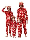 PATPAT Familien Weihnacht Schlafoverall Polarfleece mit 10D-Antler-Kapuze, Partner-Pyjama, Weihnachts-Outfit für Familien mit Baby, Fleece Schlafanzug als Weihnachten Set, Rot, Kinder: 6-7 Jahre