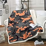 Camouflage-Fleecedecke für Teenager, Camouflage, Plüschdecke für Sofa, Bett, bunt, Sherpa-Überwurf, Orange, Schwarz, Grau, 152 x 200 cm