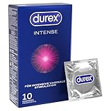 [NEU] Durex Intense Kondome – Für komfortablen Sitz, safer sex und hervorragende Gleitfähigkeit mit Noppen, Rippen & viel Desirex-Gel, anatomische Easy-On-Form – 10er Pack (1 x 10 Stück)