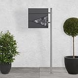 ECD Germany Standbriefkasten mit Zeitungsfach, Design Briefkasten mit Pfosten, Briefkastenanlage, Briefkastenständer Silber Edelstahl, Postkasten Anthrazit Schwarz Marmoroptik Stahl pulverbechichtet