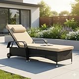 Mucola Sonnenliege mit Rollen Polyrattan – wetterfeste Rattanliege mit Verstellbarer Rückenlehne, Rollliege für Garten, Balkon & Terrasse – pflegeleicht, UV-beständig, mehrfach verstellbar
