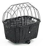 Tigana - Hundefahrradkorb für Gepäckträger aus Weide mit Gitter 44 x 34 cm Eckig Schwarz (S-S) (mit Kissen)