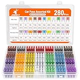 JOREST 280Pcs Kfz Sicherung Set, 182 Mini Flachsicherungen + 98 Standard Sicherungen Auto + 1 Sicherungszieher - für PKW/Wohnmobil/LKW/Motorrad (2 Ampere 3A 5A 7.5A 10A 15A 20A 25A 30A 35A 40A)