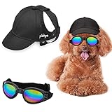 Sebaoyu Hundemütze und Sonnenbrille, Sommer-Baseballkappe für Welpen, Sonnenhaube, mit Ohrlöchern, für kleine und mittelgroße Rassen (schwarz, groß)