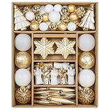 KI Store 72 Stuck Weihnachtskugeln Champagner Weiss Set Kunststoff Weihnachtsschmuck Weihnachtsdeko Plastik, christbaumskugeln klein
