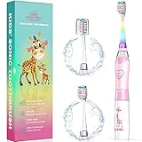Dada-Tech Elektrische Zahnbürste Kinder Ultraschall Batterie kinderzahnbürste mit Timer Schalltechnologie für Jungen und Mädchen ab 2 Jahren, Regenbogen-LED-Lichter, 3 weiche Bürstenköpfe (Rosa)