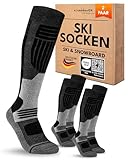 sockenkauf24 Herren Merino Skisocken 43-46 (2 Paar) Thermo Winter Kniestrümpfe mit Polsterung für Ski und Snowboard (Schwarz)