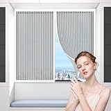 Isolier Schutz Vorhang 116 x 115 cm, Breites Klettband, Nicht Kürzbar, Ohne Bohren, Isolierter Türvorhang, Insektenschutzrollo, Terrassentür Moskitonetz, für Alle Türen Und Fenster, Weiß