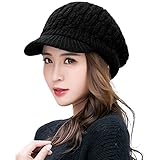 Comhats 50% Wolle Winter Schirmmütze Damen Strickmütze mit Schirm Warme Beanie Skimütze Outdoor Schwarz