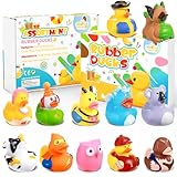 SCIONE 12 Stück Badeente Kinder Lustige Gummi Ente Gummiente mit Wildtiere Element inkl.Wiederverwendbare Exquisites Geschenkbox Set
