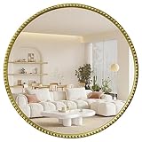 G-LEAF 50X50cm Gold Runder Barock Spiegel, 20 inch Antik HD Runder Wandspiegel mit Metallrahmen für Badezimmer, Waschtisch, Wohnzimmer, Schlafzimmer, Eingang Wanddekoration Heimdekoration
