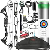 Compound Bow Kit 40-75lbs Erwachsene Aluminium Legierung CNC Bogenschießen Schuss Rechte Hand Jagd - Bereit für Erwachsene Bogenschießen Paket, enthält Sicht, Pfeile & Zubehör