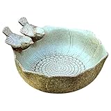 Keramik Vogeltränke Winterfest Stein Mit 2 Vögeln,Frostsicher Stehend,Dequate Vogeltränke Garten Deko,Wildvögel Fütterungsschüssel Mit Stabiler Basis,Vogelbecken Tränke Futterstelle Garten