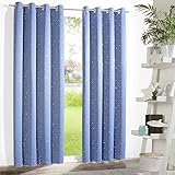 heimtexland ® Verdunklungsvorhang Dekoschal Blickdicht Kinder Gardine Sterne Silber Hellblau Ösenschal HxB 160x135 Typ639