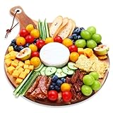 hecef Käsebrett Holz, Käseplatten Käsebretter Servierplatte Servierbrett Geschenk für Party-Geburtstag, Weihnachts, Charcuterie Platte Cheese Board mit Griff 30.5cm Rundes