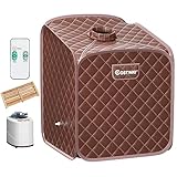 FANTASK 2L Mini Dampfsauna, Heimsauna tragbar mit Fernbedienung, Mobile Saunazelt mit Zerstäubungsfunktion & Timer & 9 Temperaturstufen & Stuhl, Saunakabine 85 x 84 x 106cm (braun)