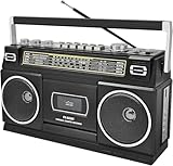 Kassettenspieler mit Bluetooth & Radio (AM/FM/SW) | Digitalisierung von Kassetten auf USB | Stereo Sound,10W, Kassettendeck, USB/TF-Wiedergabe, Netz-/Batteriebetrieb Boombox, Kopfhöreranschluss