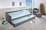 Inter Link - Funktionsbett - Kinderbett - Einzelbett mit Stauraum - Bett mit Schubladen - 2 Liegeflächen 90x200cm - Kiefer Massivholz - ohne Lattenrost - Farbe grau - Bett Malte