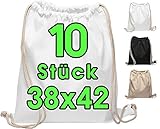 Baumwollbeutel 10 Stück 38x42cm Sportbeutel - Rucksack Stofftasche Turnbeutel Bag, Beutel, Baumwollbeutel, Jutebeutel OEKO-TEX® zertifiziert Stoffbeutel Einkaufsbeutel Gym Sac Sack zum bemalen Weiss