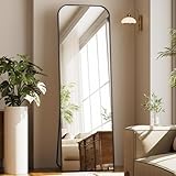 Koonmi Top Gebogene Ecken Standspiegel 52x142 cm, Ganzkörperspiegel bruchsicher Boden Körper Spiegel in voller Länge Modern Wundervoll für Wohnzimmer Schlafzimmer Flur, Schwarz