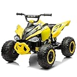 LALAHO Kinder Quad Elektro 12V Kinderquad, Kinderfahrzeug mit LED-Scheinwerfern, Musik & Hupe, Elektroauto mit 4 rutschfeste Räder & langsamer Start, für Kinder 3–8 Jahre alt (Gelb)