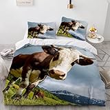 Generisch 3D Kuh Bettwäsche 135x200 cm 2teilig Tiere Kuh Bettbezug mit Reißverschluss 100% Mikrofaser Leicht Atmungsaktive Bettwaren Set mit Kissenbezüge 50x75（Muster 25-10）